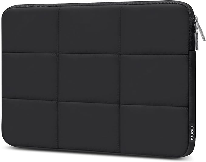 MOSISO 15-15.6 inch Laptop Case, 16 inch Puffy Laptop Sleeve Compatible with MacBook Pro 16 M4 M3 M2 M1, HP, Dell, ASUS, Lenovo Notebook, Rectangle Quilted Puffer Computer Bag for Women, Black