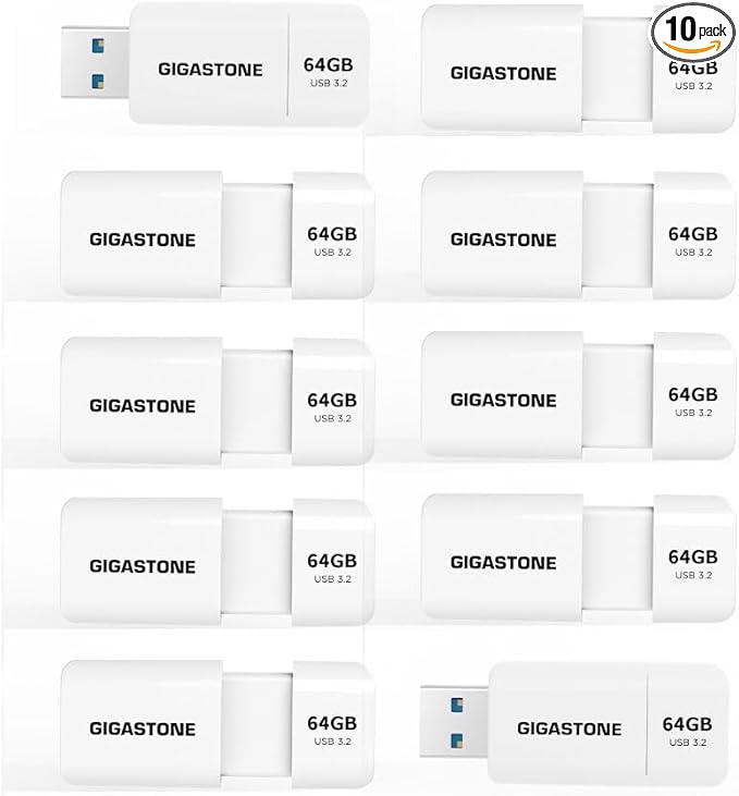 GIGASTONE 64GB Flash Drive (10 Pack) Z60 USB 3.2 Gen 1, 100MB/s Ultra Fast, Retractable Capless Slider Design, Data Storage, Backup for PC/Mac/TV/Car Audio, USB 2.0/3.0/3.1 Compatible