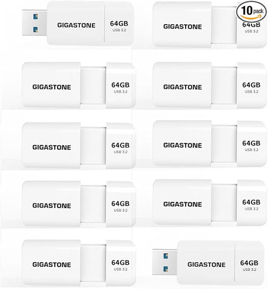 GIGASTONE 64GB Flash Drive (10 Pack) Z60 USB 3.2 Gen 1, 100MB/s Ultra Fast, Retractable Capless Slider Design, Data Storage, Backup for PC/Mac/TV/Car Audio, USB 2.0/3.0/3.1 Compatible