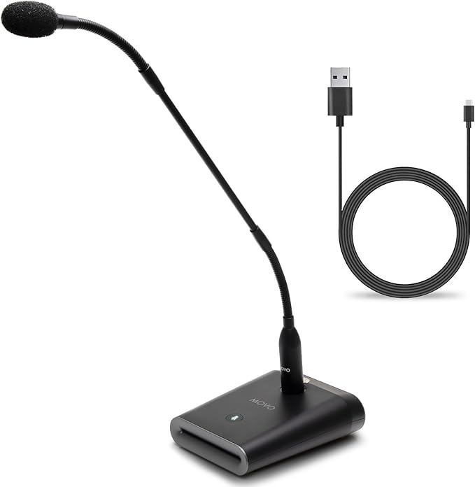 Movo GM-5 Professional 18-inch Gooseneck Microphone with USB Interface Stand, One-Touch Mute- Podium Microphone with Stand for Conferencing, Live Events, Streaming - USB Computer Mic for Mac, PC