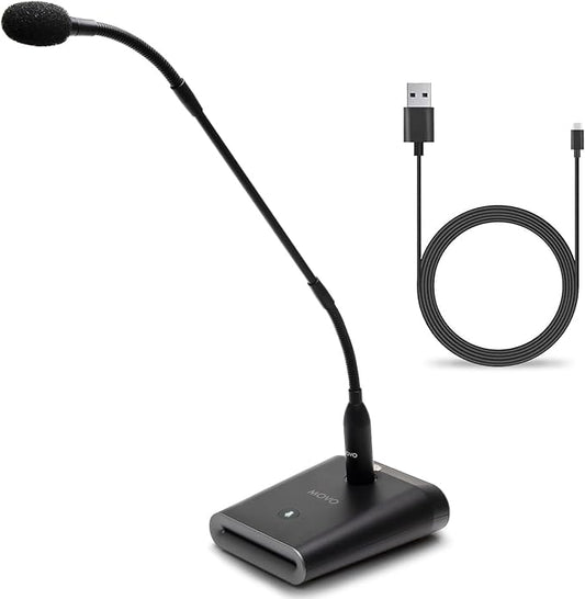 Movo GM-5 Professional 18-inch Gooseneck Microphone with USB Interface Stand, One-Touch Mute- Podium Microphone with Stand for Conferencing, Live Events, Streaming - USB Computer Mic for Mac, PC