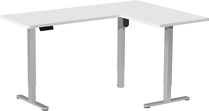 VIVO Electric Corner 63 x 55 inch L-Shaped Standing Desk, Memory Height Adjustment, White Top Gray Frame, DESK-E3CTGW