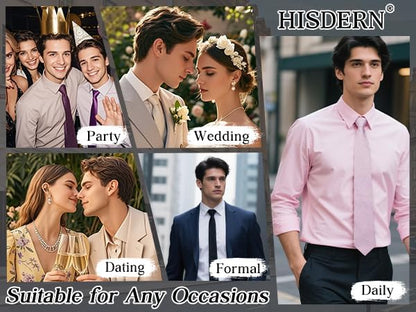 HISDERN Men Floral Ties Woven Classic 3.4" Necktie Set Formal Tie Pocket Square for Wedding with Handkerchief Gift Box