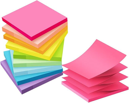 (9 Pads) Pop Up Sticky Notes 3x3 in Accordion Stickies Super Sticking Power Memo Pads Bright Colors
