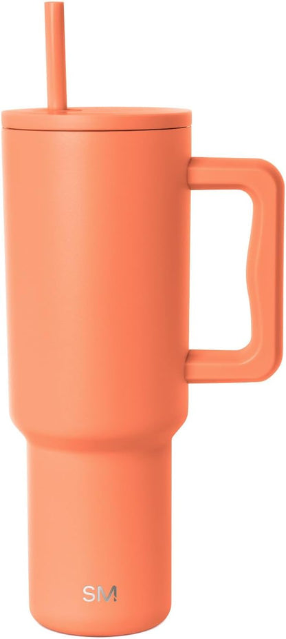 Simple Modern 40 oz Trek Tumbler with Handle and Straw Lid | Cup Holder Friendly Insulated Stainless Steel Travel Mug | Clementine