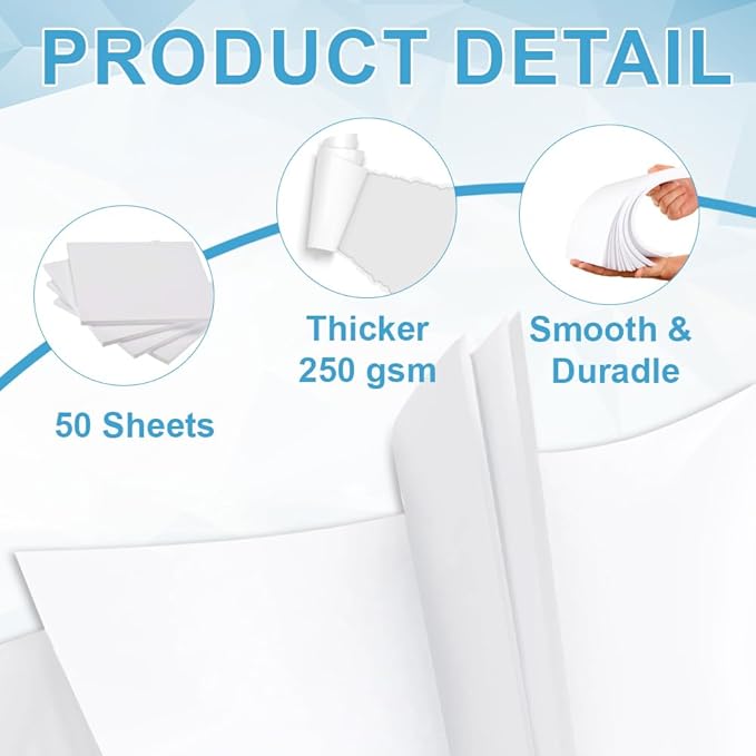 Cardstock Paper - Plain Heavy Bright White Stock, Cover Stock Paper, Extra Heavy Duty, 92lb Cover(250 gsm) Thick Cardstock Paper, 8.5" x 11", 50 Sheets, Inkjet/Laser Printer Compatible
