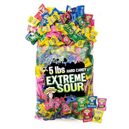 WARHEADS - Extreme Sour Hard Candy - Assorted Fruity Flavors - Sour Apple, Black Cherry, Blue Raspberry, Lemon & Watermelon Flavors, Great For Parades - 5 lb. Bulk Bag