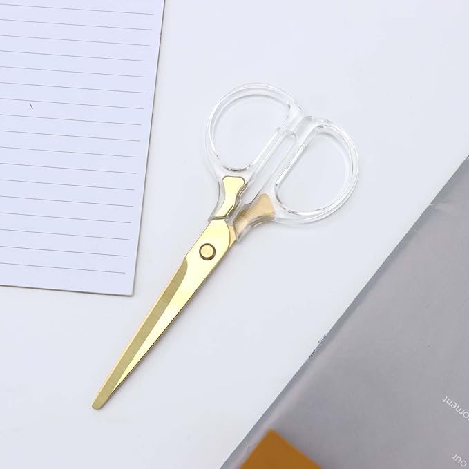 AxeWoodz 6" Gold Acrylic Scissors Small Craft Scissors Stainless Steel Blade with Clear Acrylic Handle Office Scissor