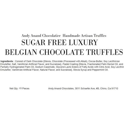Andy Anand Chocolatier Sugar Free Belgian Chocolate Truffles Gift Box - Gluten Free European Imported Chocolate Truffles, Handcrafted Diabetic Snacks for Adults (48 Pcs)
