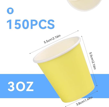 150 Pack 3oz Yellow Paper Cups,Mouthwash Cups, Disposable Bathroom Cups,Small Paper Cups 3oz Ideal for Bathroom,Supermarket,Birthday Party,Picnic and BBQ