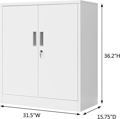 Metal Storage Cabinet with Locking Doors and Adjustable Shelves, 36.2" H Steel Storage Cabinet for Garage, Home, Office, Utility Room-White