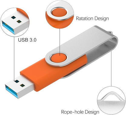 KOOTION 16GB USB 3.0 Flash Drive 16 gb Flash Drives 10pcs Thumb Drive Keychain Jump Drive Swivel Memory Sticks, Orange