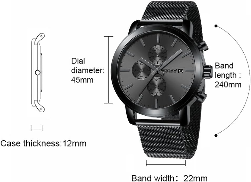 CRRJU Mens Stylish Casual Quartz Watches for Men Luxury Waterproof Calendar Chronograph Japan Movement Wristwatches
