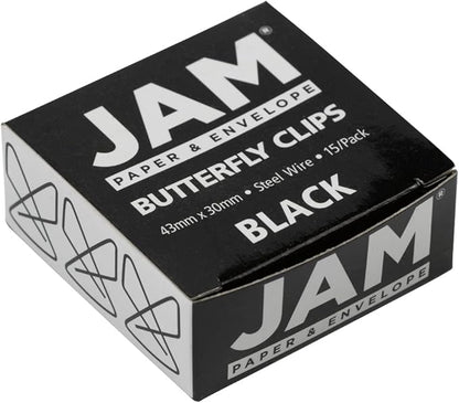JAM PAPER Colorful Butterfly Clips - Black Paper Clamps - 15/Pack
