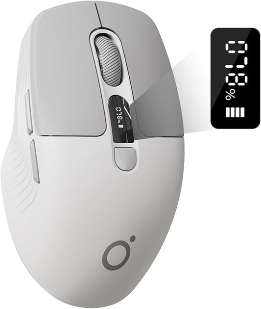 EWEADN Q1 Wireless Mouse, Bluetooth & 2.4G Silent Mouse Quiet Click with 3 DPI Levels, Battery & DPI Smart Display, 6 Button Small Portable Cordless Mice for Laptop/PC/Mac-Grey
