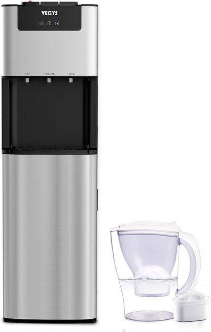 VECYS Bottom Loading 3 5 Gallon Self-Clean Water Dispenser, Hot Cold Room Temper Water Cooler with Child Safety Lock, 304 Stainless Steel Reservoirs and Water Intake Tube