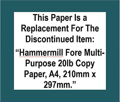Replacement For Hammermill Fore Multi-Purpose 20 Pound Copy Paper, A4, 210mm x 297mm, 1 Ream, 500 Sheets, Made in USA, Sourced From American Family Tree Farms, 96 Bright, Acid Free. (1)