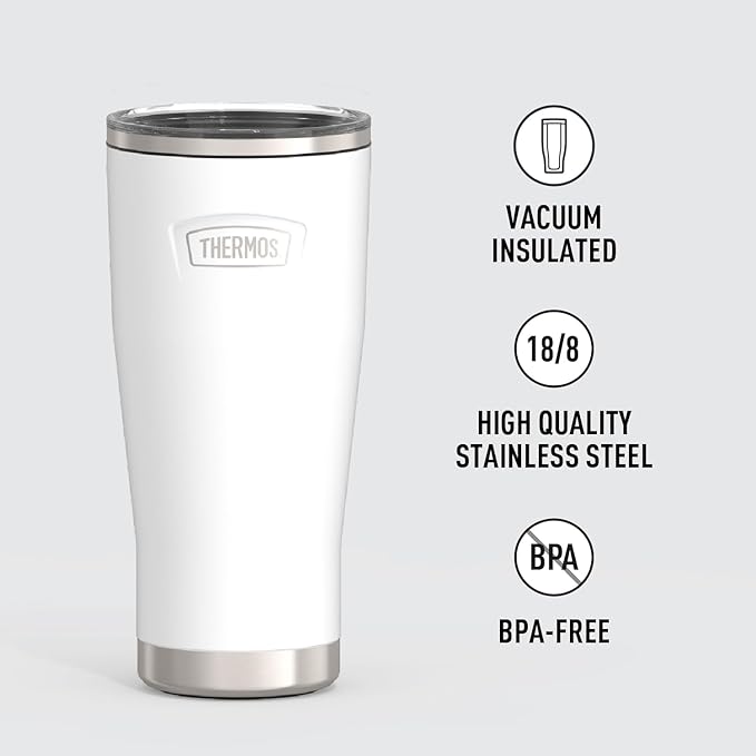 THERMOS ICON SERIES, Stainless Steel Cold Tumbler with Slide Lock, 24 Ounce, Snow