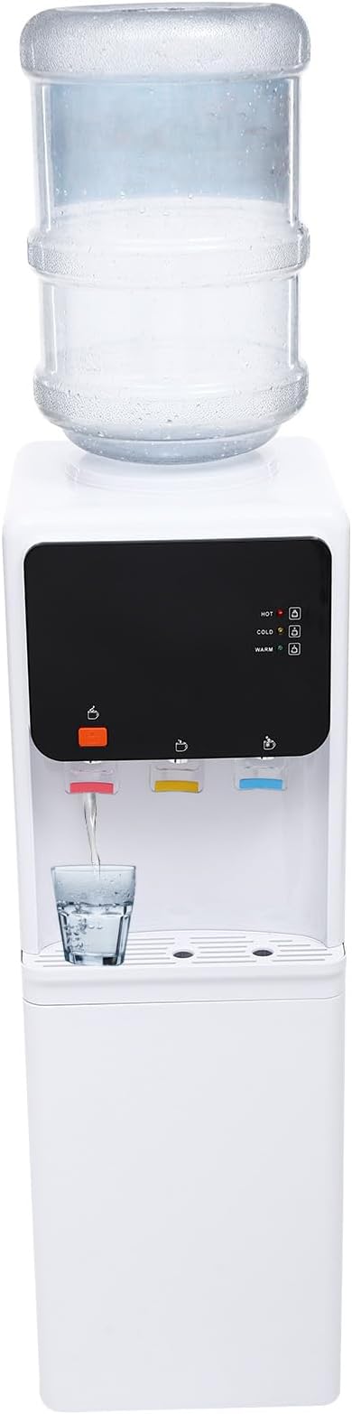 Top Loading Water Cooler, Standing Water Dispenser with 3 Temperature Settings - Hot, Warm and Cold Water, Child Safety Lock, Water Cooler Dispenser for Homes, Kitchens, Offices, Dorms (Black White)