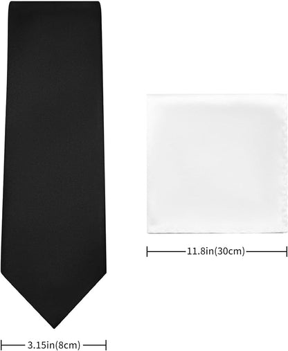 PenSee Men's Tie Set Solid Pure Color 3.15" (8CM) Classic Formal Plain Necktie and Pocket Square Set For Men