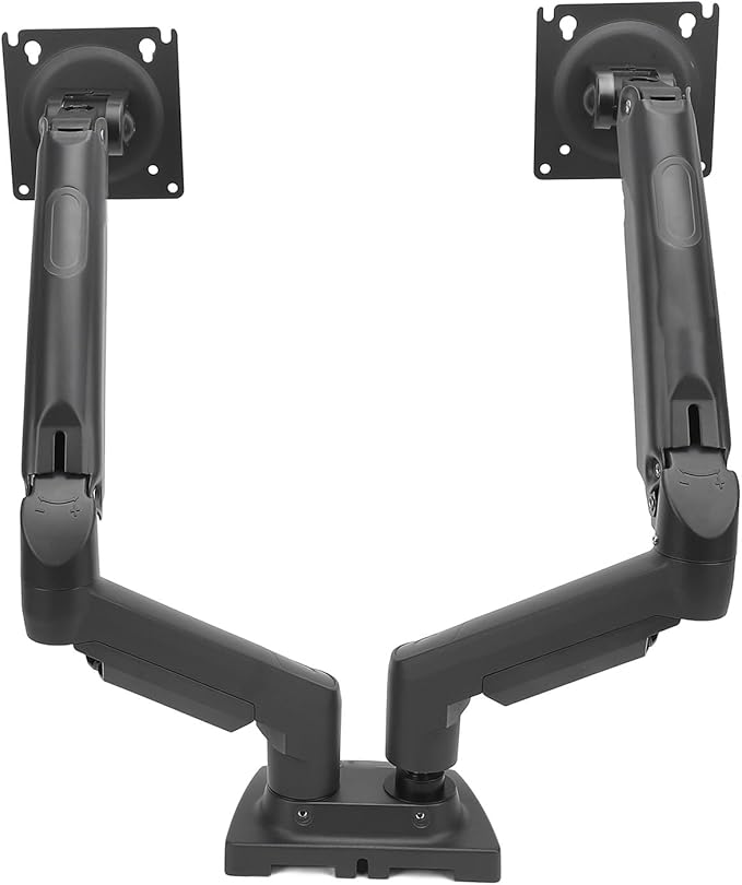 Zunate Adjustable Double Screen Stand for 17-27inch Screens, Telescopic Rotating Desk Mount for Gaming and Work, Aluminum Alloy Material