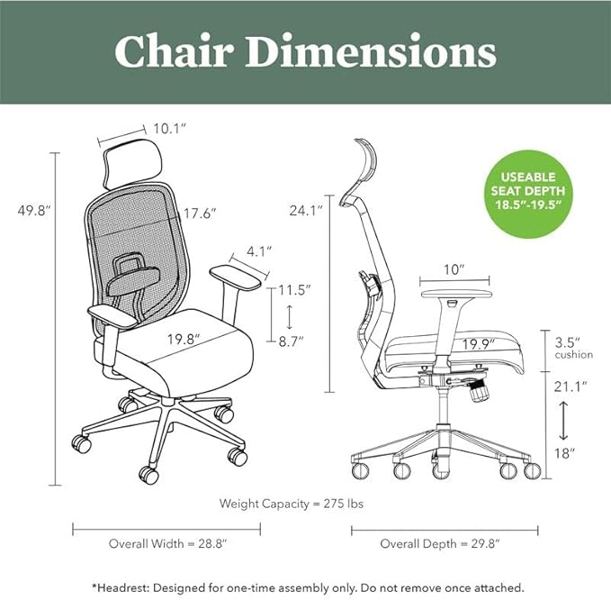 HON Altern Ergonomic Office Chair with Headrest, Arms, Wheels, Foam Cushion Seat, Mid Back Home Office Desk Chair Comfy, Height Adjustable Arms, Synchro-Tilt, White Frame, Black