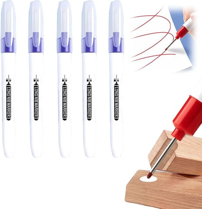 5PCS Long Head Deep Hole Marker Pens, 20mm Deep Reach Markers, Waterproof Construction Markers Marking Tool, Long Nose Marker, Permanent Markers Carpenter Ink Marker Pens, Metal Marking Pen (Blue 1)