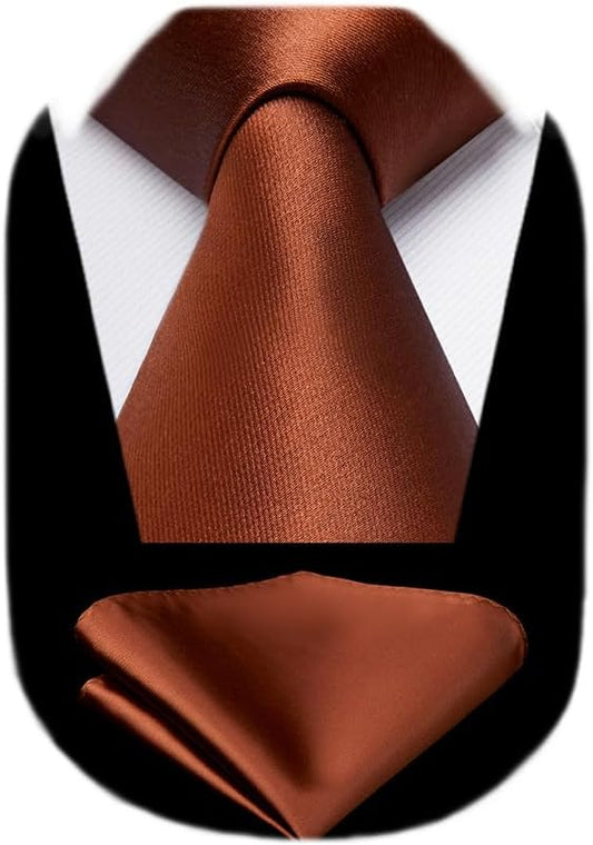HISDERN Mens Solid Color Ties Formal Satin Necktie and Pocket Square Set Classic Wedding Business Tie & Handkerchief