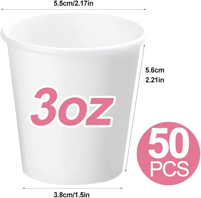 50 Pack 3oz White Paper Cups, Bathroom Cups Disposable,Moushwash Cup Small Snack Cup for Water, Juice, Candy Ideal for Party Bathroom and Office