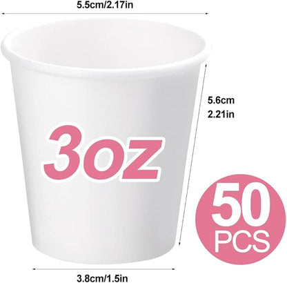 50 Pack 3oz White Paper Cups, Bathroom Cups Disposable,Moushwash Cup Small Snack Cup for Water, Juice, Candy Ideal for Party Bathroom and Office