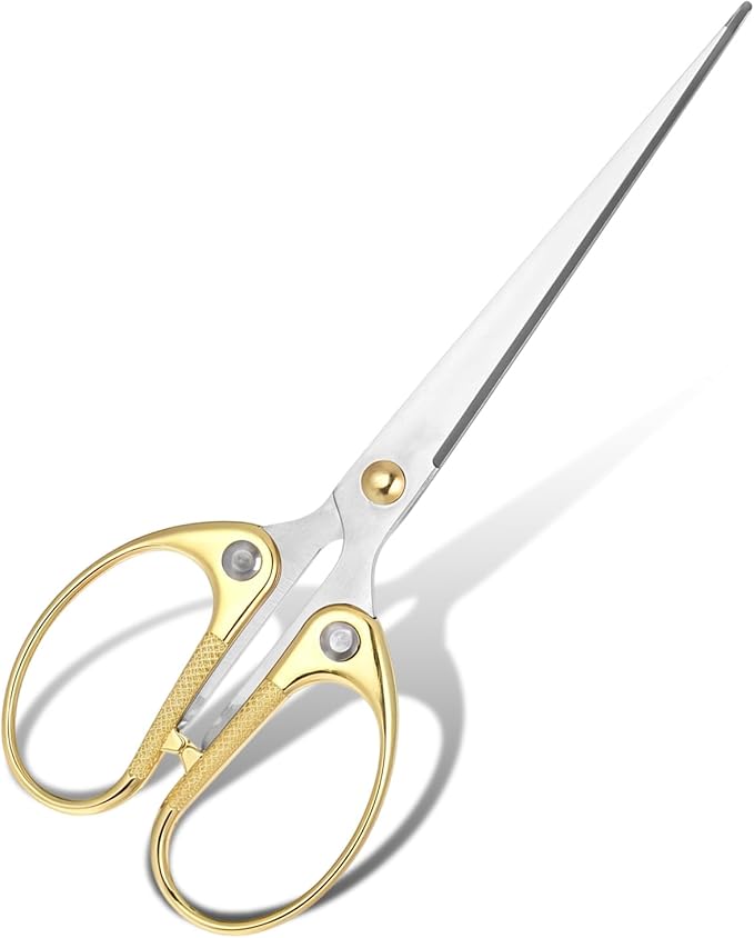 6.2 Inch Stainless Steel Office Scissors Sturdy Sharp Scissor Comfort Ambidextrous Grip for Sewing Fabric Craft Office Home Supplies Multipurpose Scissors (Gold)