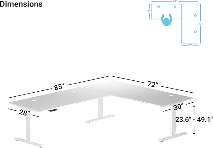 Progressive Desk Stand Up Height Adjustable Standing Desk - L Shaped 85" x 72" Corner Computer Rising Workstation Electric Table - Gray Frame, Bright Beech Top