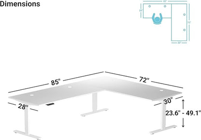 Progressive Desk Stand Up Height Adjustable Standing Desk - L Shaped 85" x 72" Corner Computer Rising Workstation Electric Table - Gray Frame, Bright Beech Top