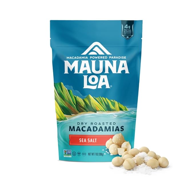 Mauna Loa Sea Salt Roasted Macadamia Nuts, 7 oz Resealable Bag, Keto Friendly, Gluten Free, Healthy Hawaiian Snack