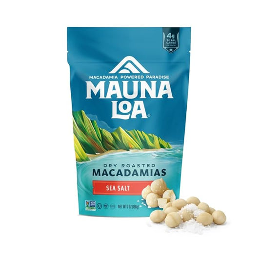Mauna Loa Sea Salt Roasted Macadamia Nuts, 7 oz Resealable Bag, Keto Friendly, Gluten Free, Healthy Hawaiian Snack