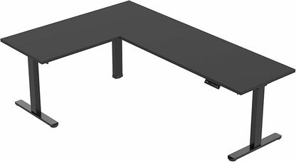 VIVO Electric Height Adjustable 84 x 71 inch Corner Memory Stand Up Desk, 2 Black Solid Square Corner Table Tops, Black Frame, L-Shaped Workstation, 3E-S Series, DESK-KIT-3E10SB
