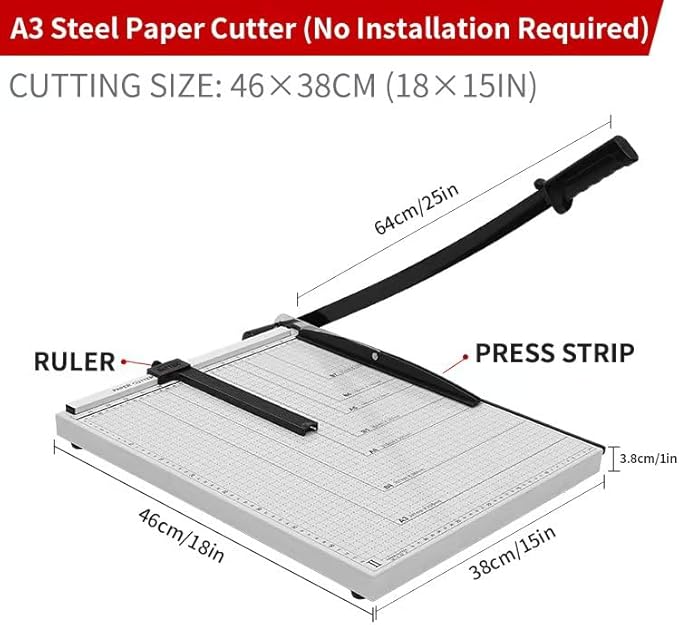 Guillotine Paper Cutter 18 Inch - Professional Large Paper Heavy Duty Trimmer, Steel Base 12-Sheet Capacity for Cardstock & Photos, Safety Lock & Self-Sharpening Blade for Office, School, Craft Studio