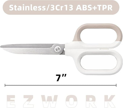 Multipurpose Scissors, Comfort-Grip Handles Sharp Scissors for Office Home School Craft Sewing Fabric Supplies (7", White-1)