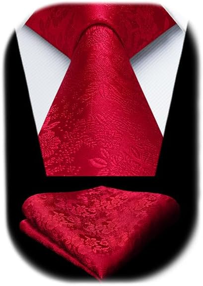 HISDERN Men Floral Ties Woven Classic 3.4" Necktie Set Formal Tie Pocket Square for Wedding with Handkerchief Gift Box