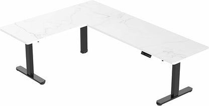 VIVO Electric Height Adjustable 83 x 60 inch Corner Stand Up Desk, 2 White Marble Dry Erase Solid Table Tops, Black Frame, Memory Controller, L-Shaped Workstation, 3E Series, DESK-KIT-3E8BWM