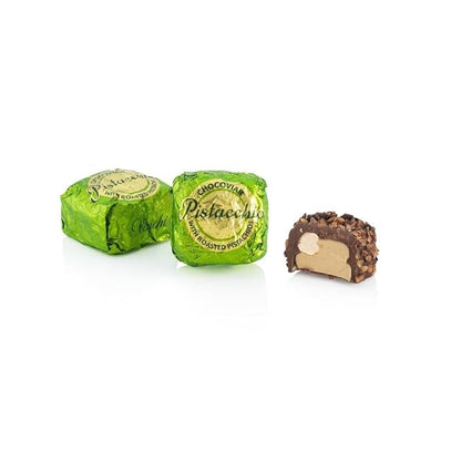 Venchi Chocoviar Pistachio Chocolate 15-Piece Elegant Gift Box - Creamy Pistachio & Hazelnut Paste, Dark Chocolate Shell Topped With Toffee Grains & Cocoa-bean Nibs - Preservative & Gluten Free