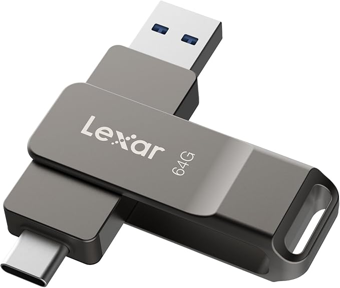 Lexar D40E 64GB Dual USB 3.2 Gen 1 Type-C Jump Drive, USB-C Flash Metal Housing Swivel Design Thumb Drive (Titanium Grey)
