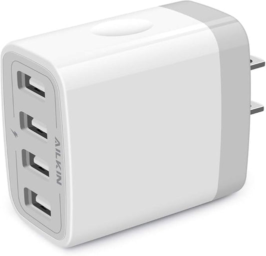 USB Charger Adapter, 2-Pack AILKIN 4.8A 4-Muti Port Phone Wall Plug Fast Charging Block Box for iPhone 17 16 15 14 13 12 Pro Max 11 SE 10 XR XS, Samsung Galaxy, Moto, LG, Pixel, Power Cube Base Brick