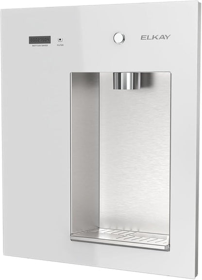 Elkay Liv EZ Built-in Filtered Wall-Mount Water Dispenser – Battery Powered, NSF Certified, Push Button, Reduces Lead & PFAS, Aspen White – Ideal for Home