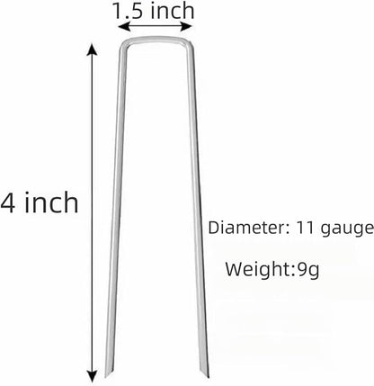 4 inch 25 Pack Silver Galvanized Landscape Staples 11 Gauge Garden Stakes Pins Anti-Rust Ground Stakes U-Shaped Tent Stakes are Used for Weed Barrier, Irrigation Tubing, Yard Lawn, Landscape Fabric