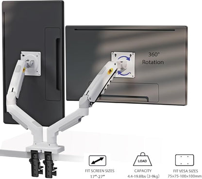 NB North Bayou Dual Monitor Desk Mount Stand Full Motion Swivel Computer Monitor Arm for Two Screens 17-27 Inch with 4.4~19.8lbs Load Capacity for Each Display F160-W