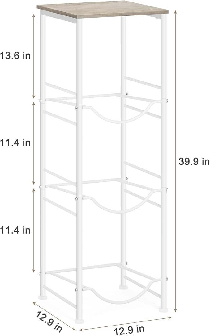 Water Bottle Storage Holder 5 Gallon Drink Dispenser Stand with Table 3-Tier Heavy Duty Water Cooler Jug Rack Water Bottle Organizer for Kitchen, Office, Living Room, Rustic Grey