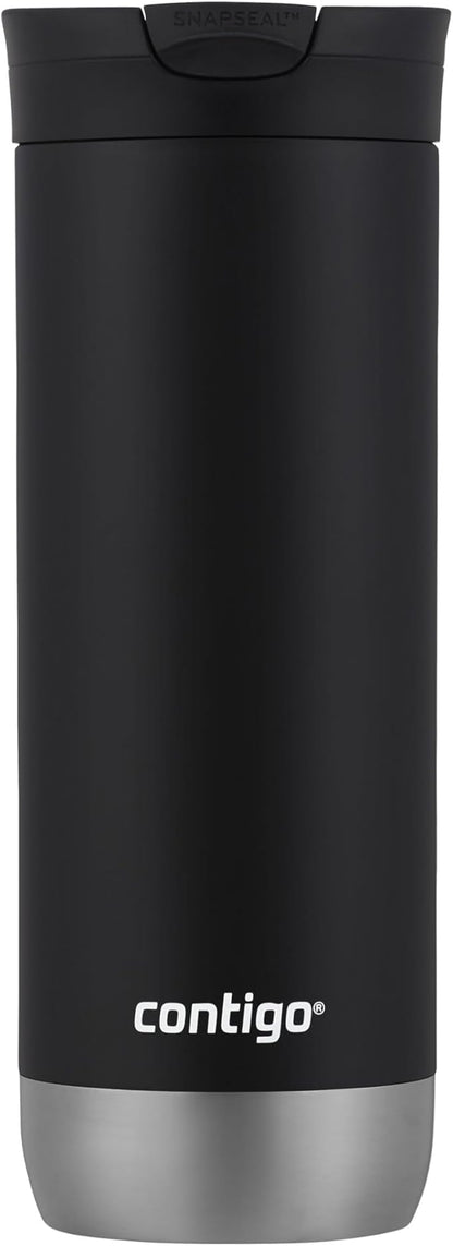 Huron Vacuum-Insulated Stainless Steel Travel Mug, 16oz Licorice - Leak-Proof Lid for Hot/Cold Beverages, Fits Most Cup Holdersand Brewers