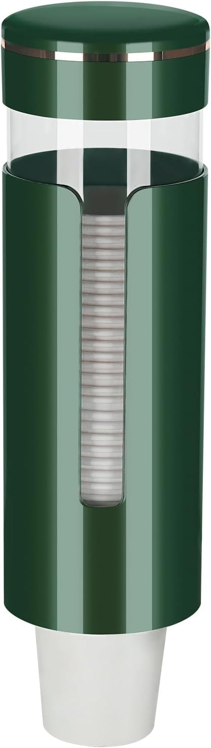 Cup Dispenser, Pull Type Water Cooler Cup Holder Fit 4oz-7oz Disposable Cups, Upgraded Wall Mounted Mouthwash Cup Dispenser for Bathroom Office Gym School (Green)