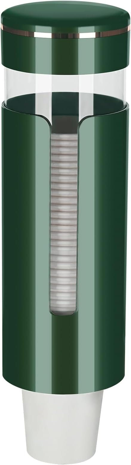 Cup Dispenser, Pull Type Water Cooler Cup Holder Fit 4oz-7oz Disposable Cups, Upgraded Wall Mounted Mouthwash Cup Dispenser for Bathroom Office Gym School (Green)